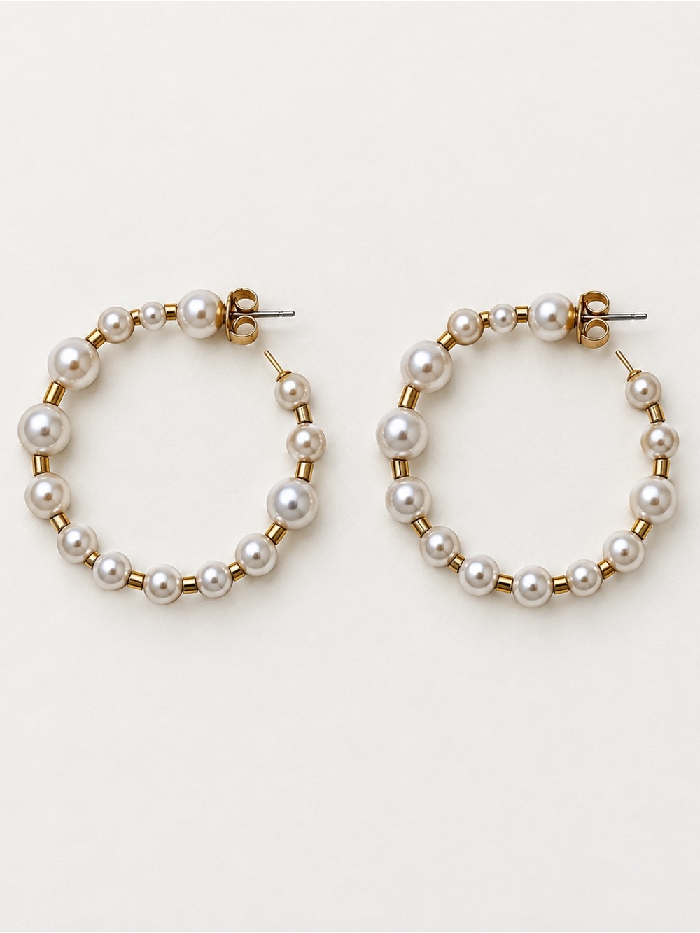 Anthropologie Gold & Pearl Hoop Earrings